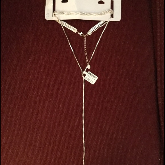 ICING RHINESTONE SILVER CHOKER LARIAT NECKLACE, NWT - Picture 1 of 4